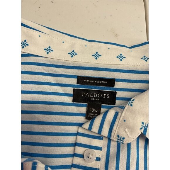 NWOT Talbots Plus 18W Popover Button Long Sleeves Blue/White Striped Tunic top - Picture 5 of 9